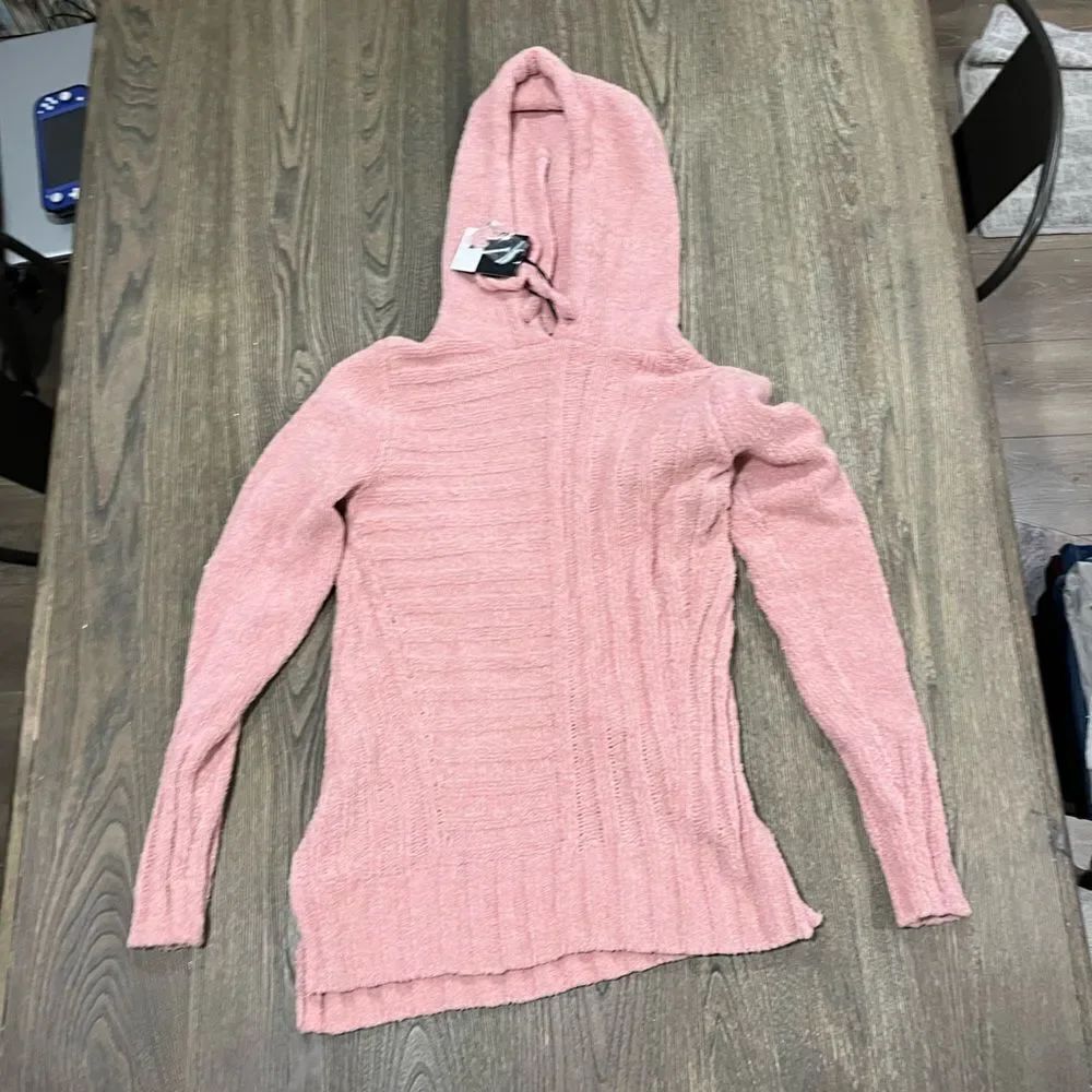 NWT Simply Vera Vera Wang Hooded Teddy Sweater Tunic Pullover Light Pink XS